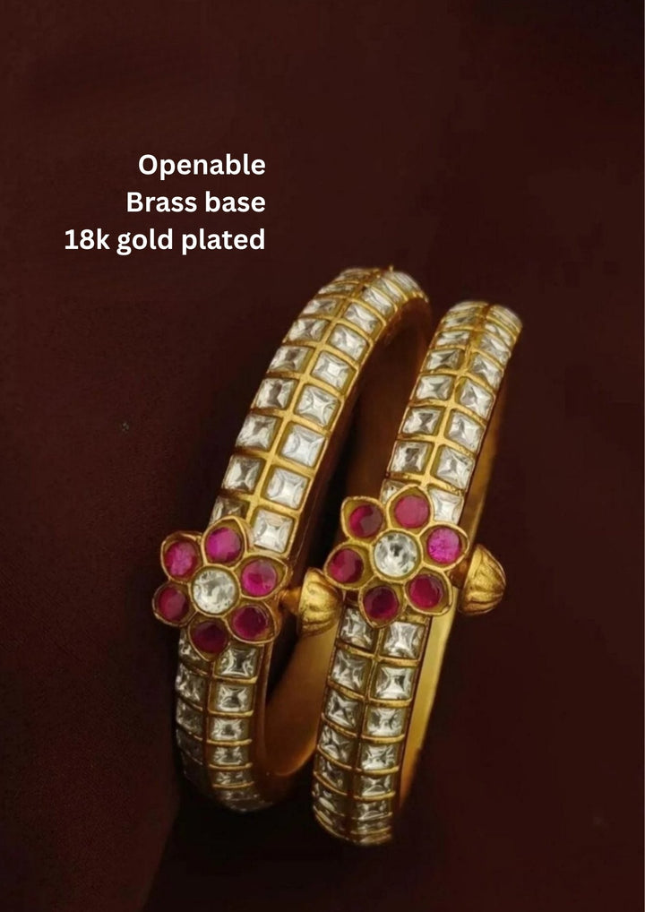 Jadau Kundan Brass Base Openable Bangles s360023 (Set of 2)