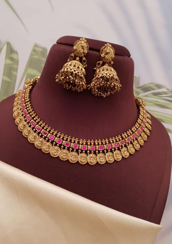 Jadau Kundan Temple Necklace with Earrings g102080