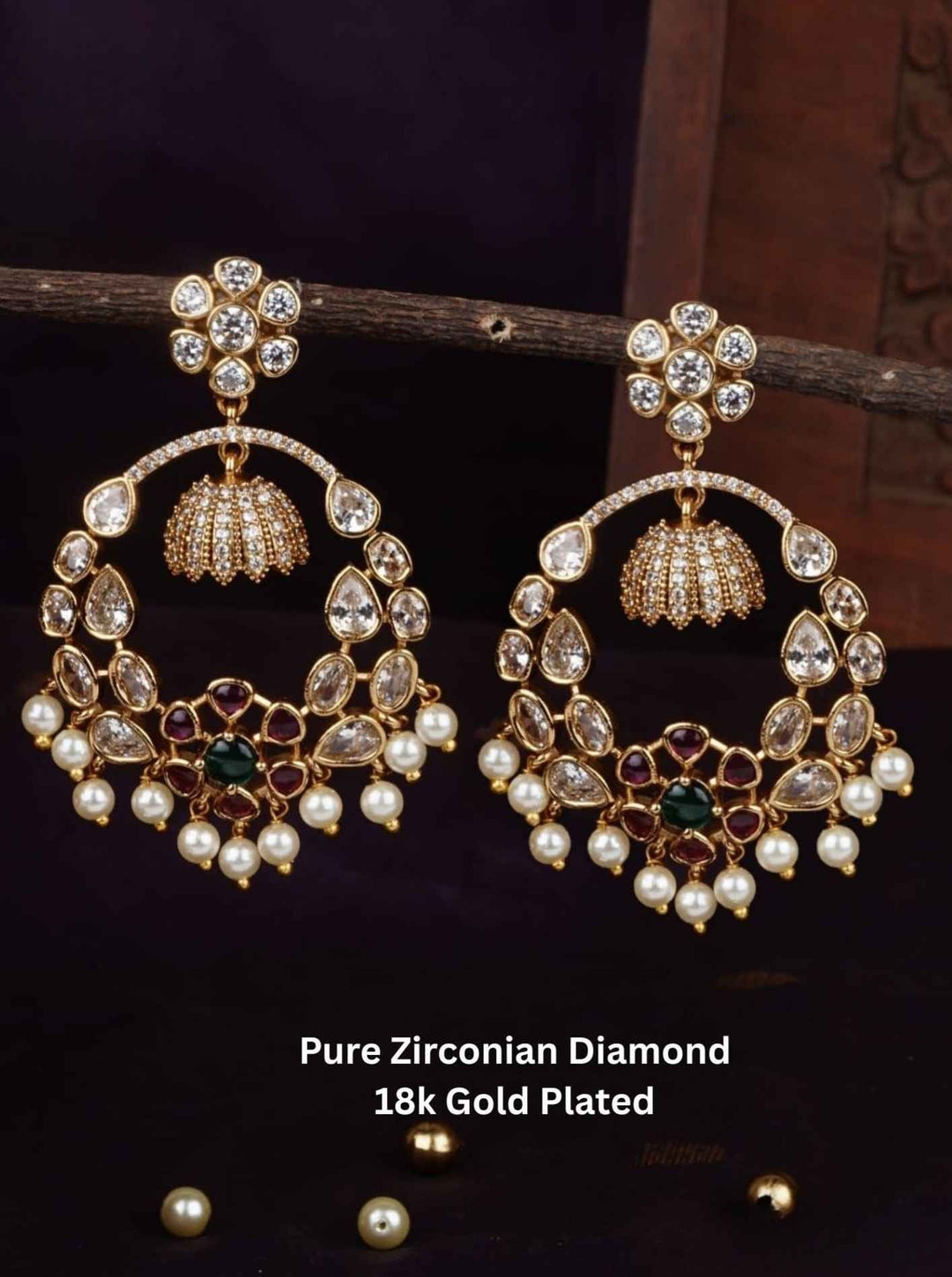Pure Zirconian Diamond Gold Plated Chandbali Lightweight Earrings c105520