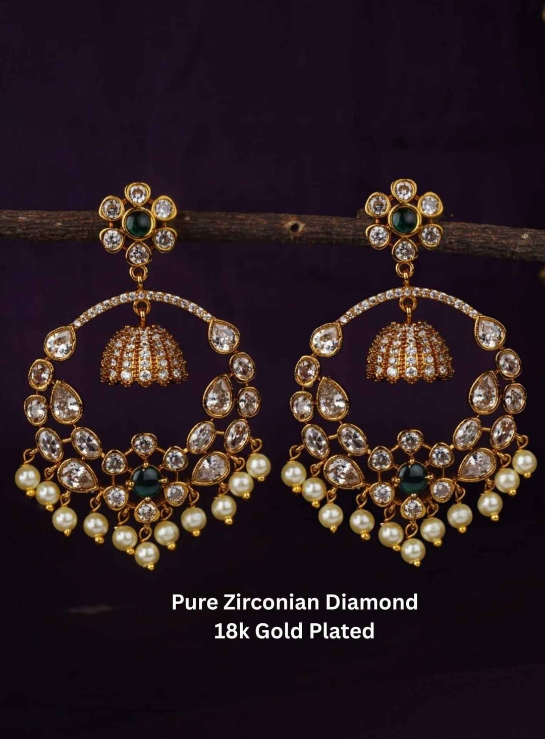 Pure Zirconian Diamond Gold Plated Chandbali Lightweight Earrings c105520