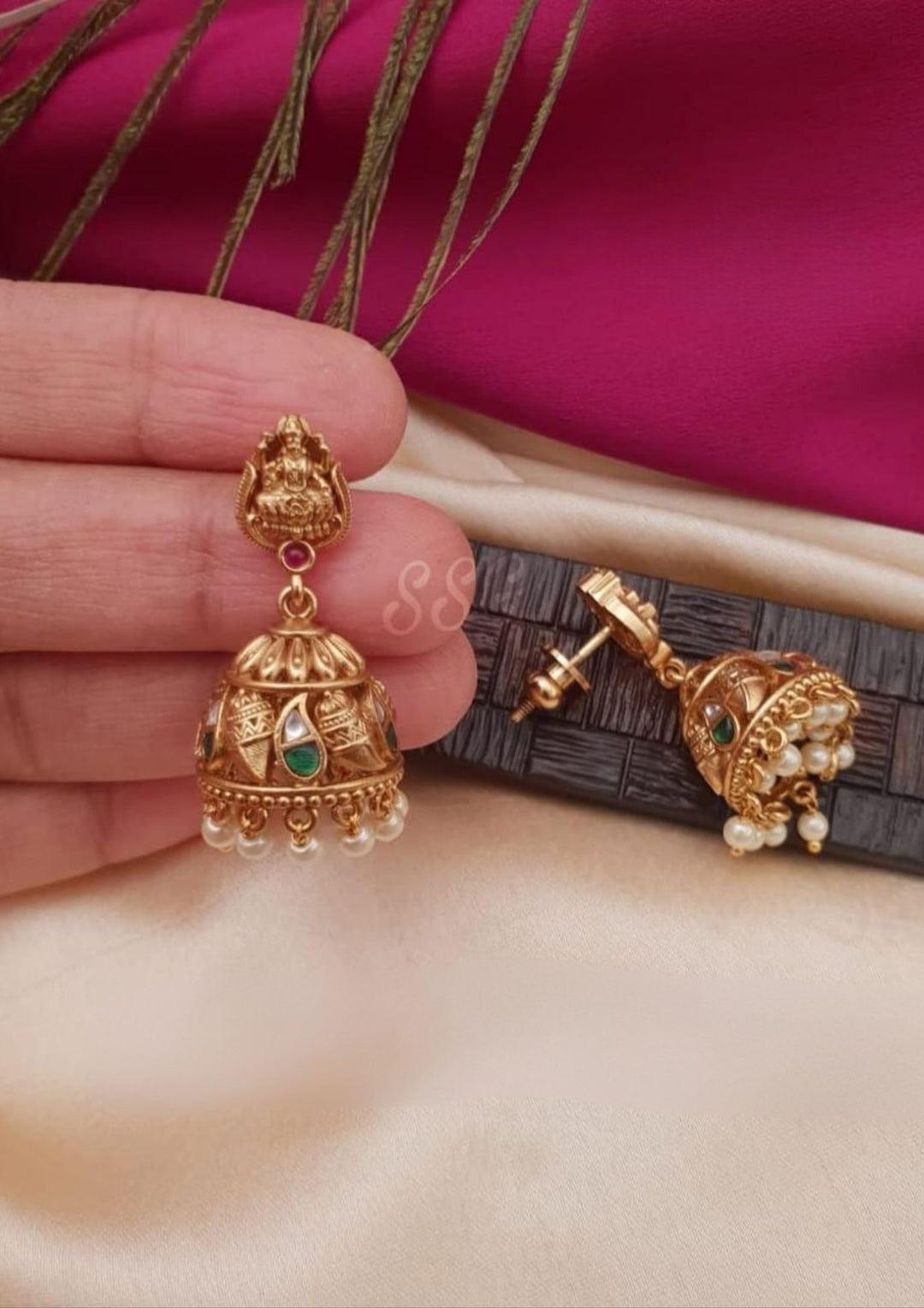 Kundan Stone Temple Jhumkas  ( Screw back ) g10700