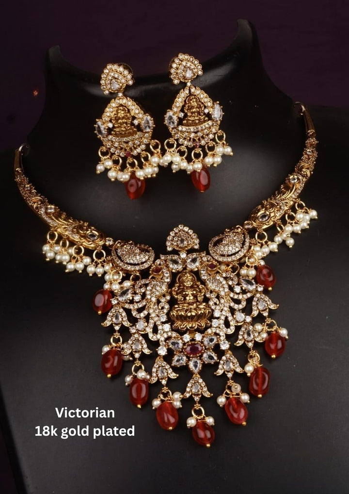 Victorian Brass Base Temple Necklace With Earrings c1012020