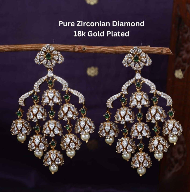 Pure Zirconian Diamond Gold Plated Chandelier Lightweight Earrings  c1010520