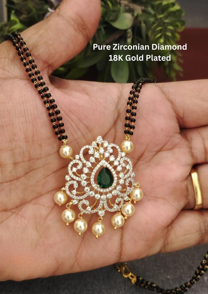 Pure Zirconian Diamond Gold Plated Pearl Drop Mangalsutra s75055