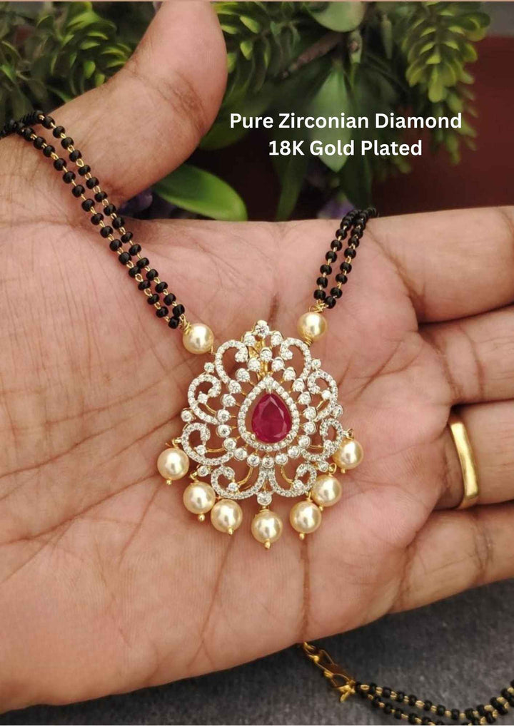 Pure Zirconian Diamond Gold Plated Pearl Drop Mangalsutra s75055