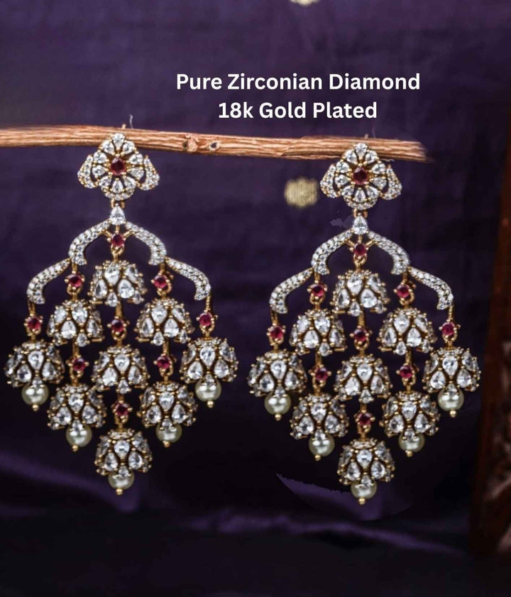 Pure Zirconian Diamond Gold Plated Chandelier Lightweight Earrings  c1010520