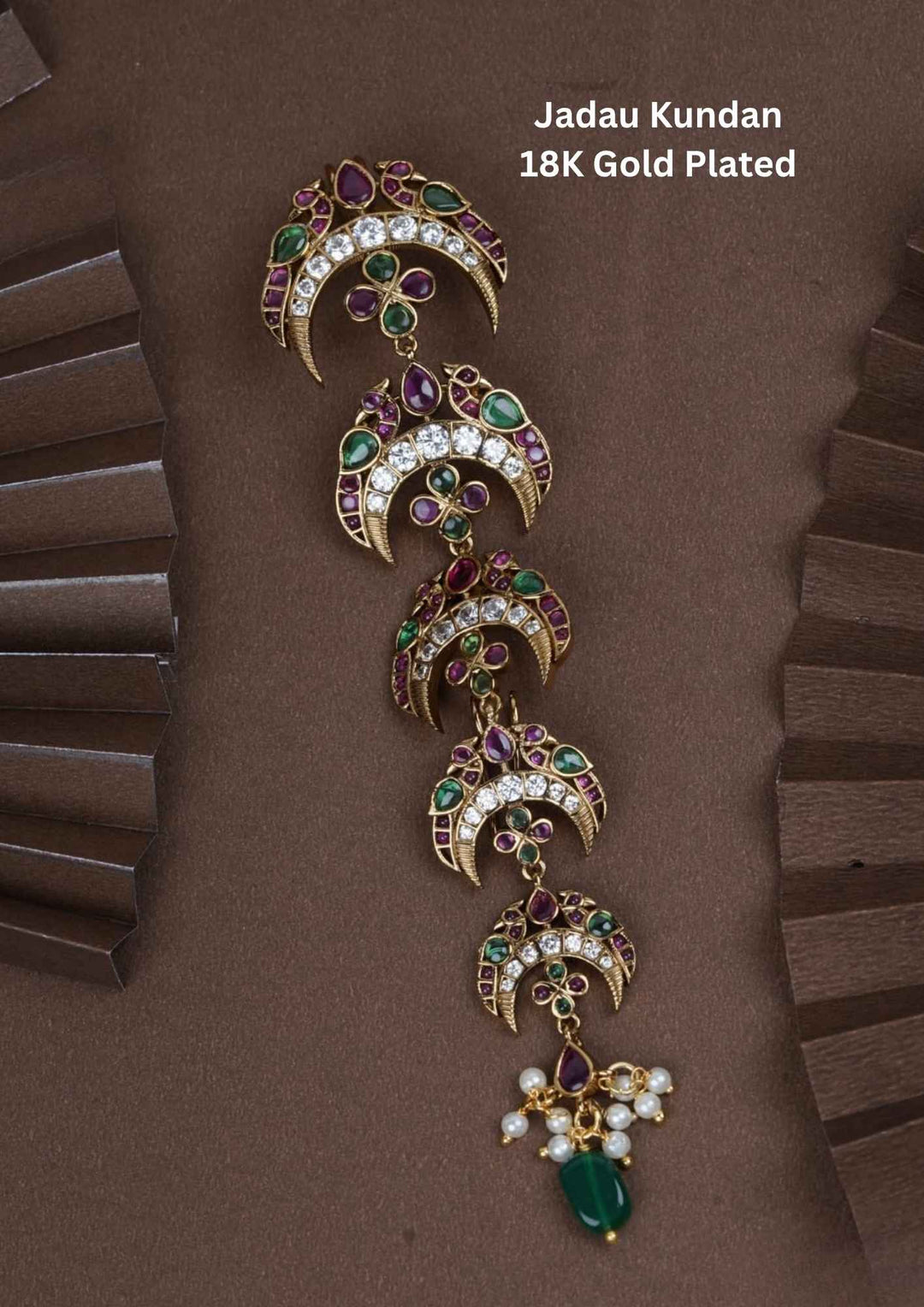 Jadau Kundan Gold Plated Matt Finish Peacock Hair Accessories c106020