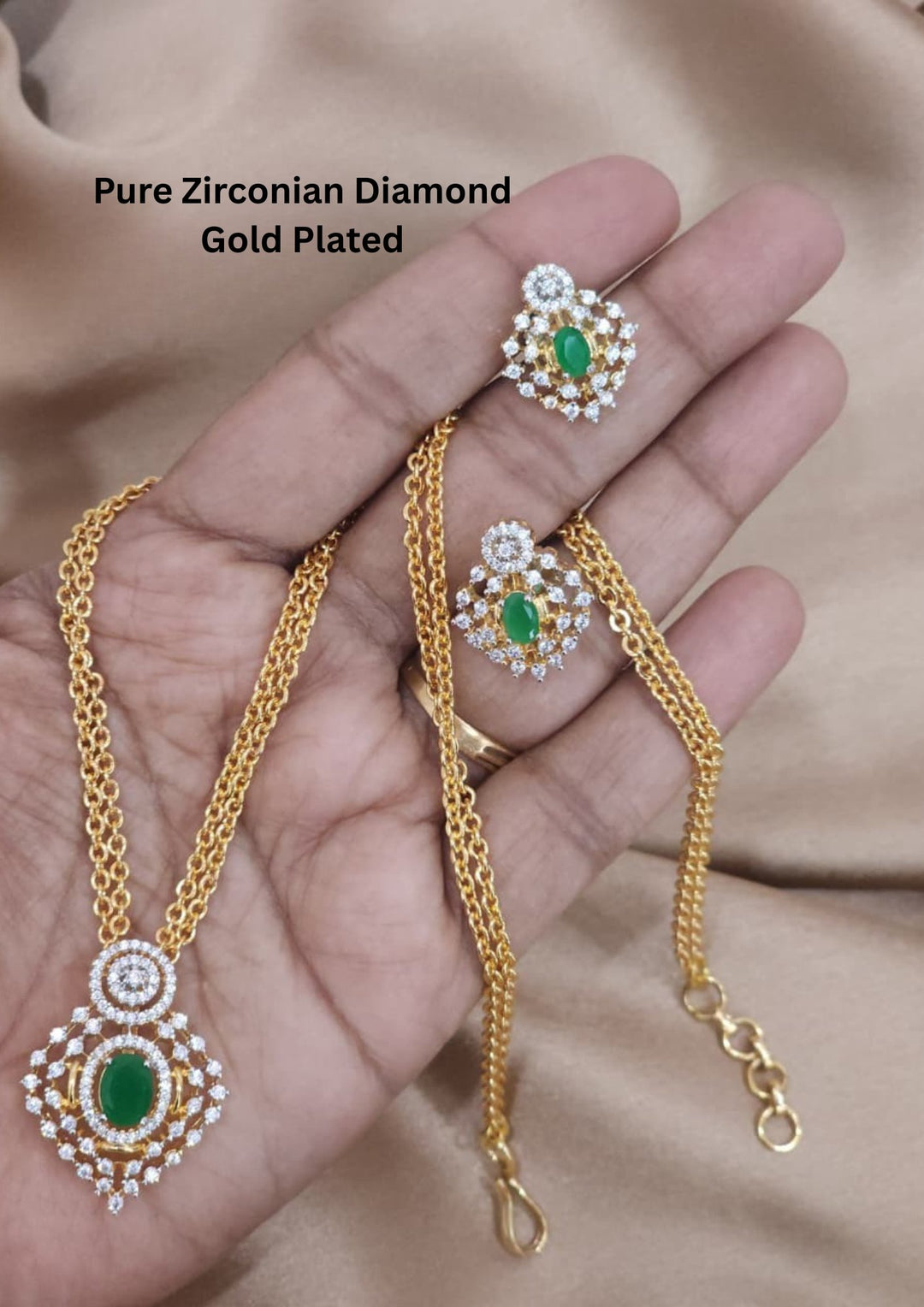 Pure Zirconian Diamond Gold plated Necklace With Earrings r10799