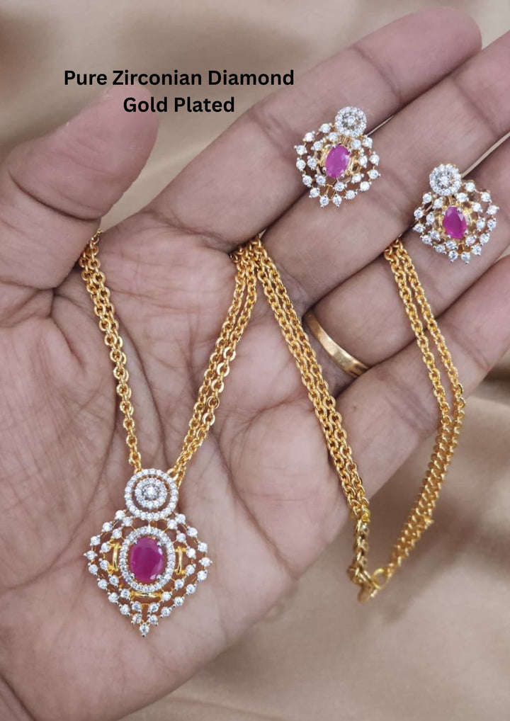 Pure Zirconian Diamond Gold plated Necklace With Earrings r10799