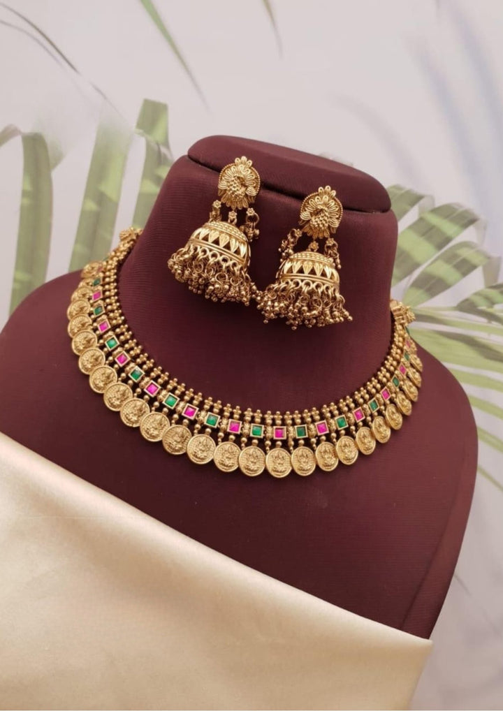 Jadau Kundan Temple Necklace with Earrings g102080