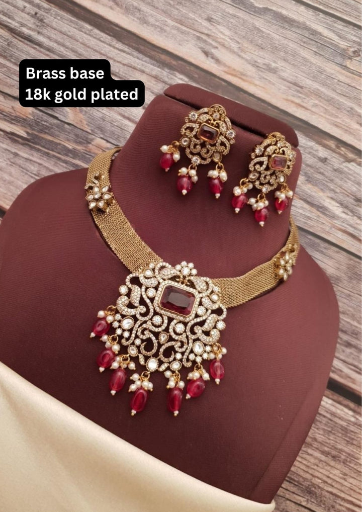 Kundan Brass Base Necklace With Earrings g 101450