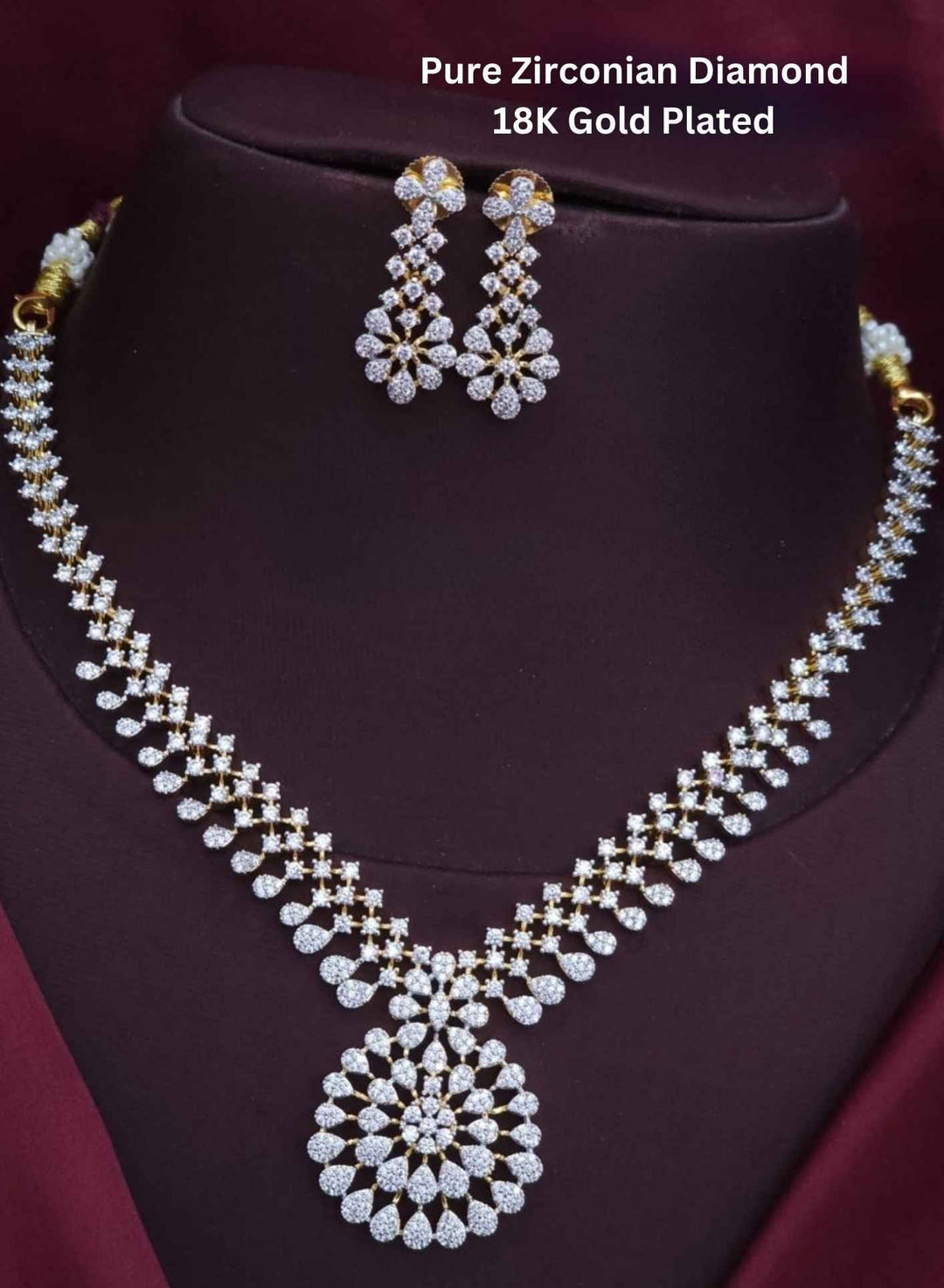 Pure Zirconian Diamond Gold Plated Necklace With Earrings r101350
