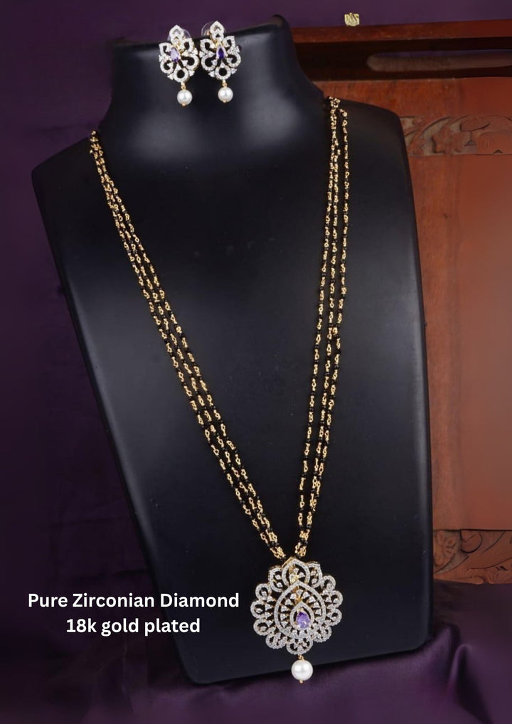Pure Zirconian Diamond  24 inch Mangalsutra with Earrings c1010020