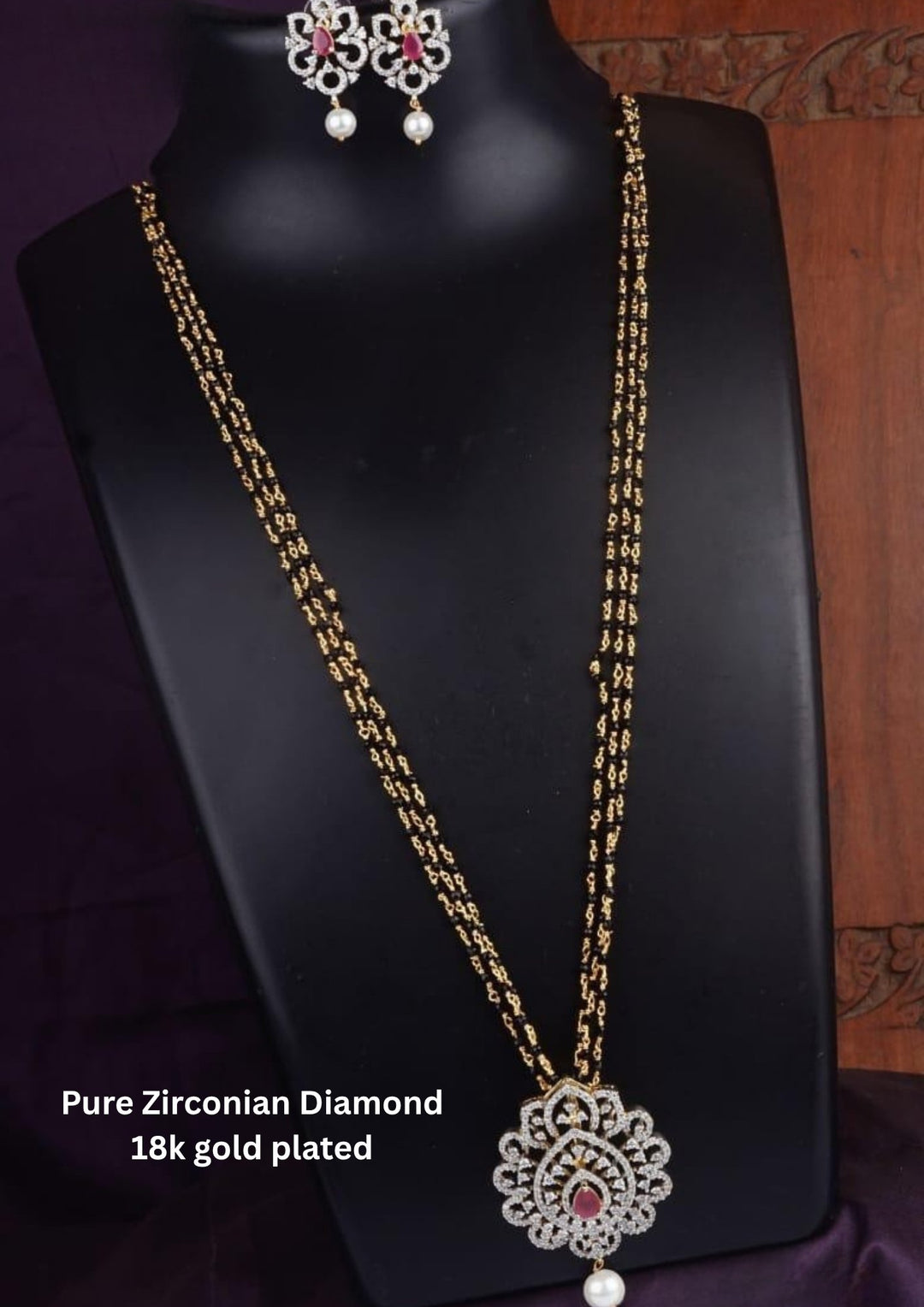 Pure Zirconian Diamond  24 inch Mangalsutra with Earrings c1010020