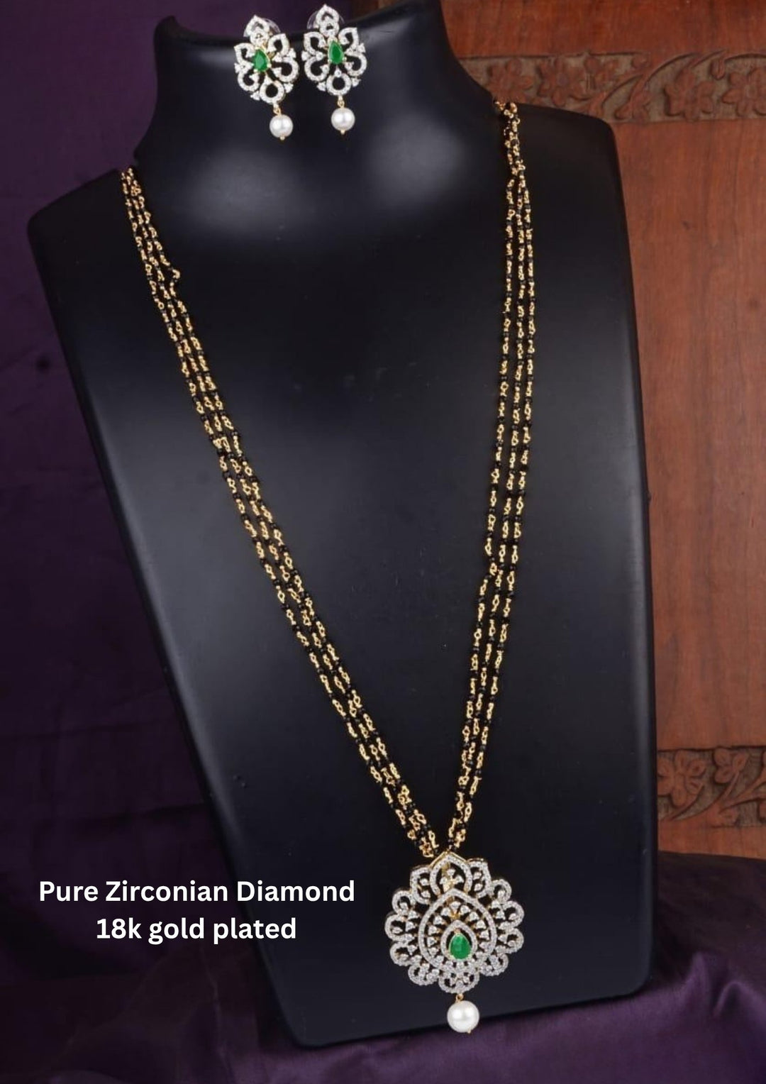 Pure Zirconian Diamond  24 inch Mangalsutra with Earrings c1010020