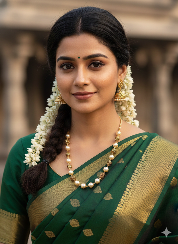 Kundan Gold Plated Moissanite Round Bead Necklace c103020