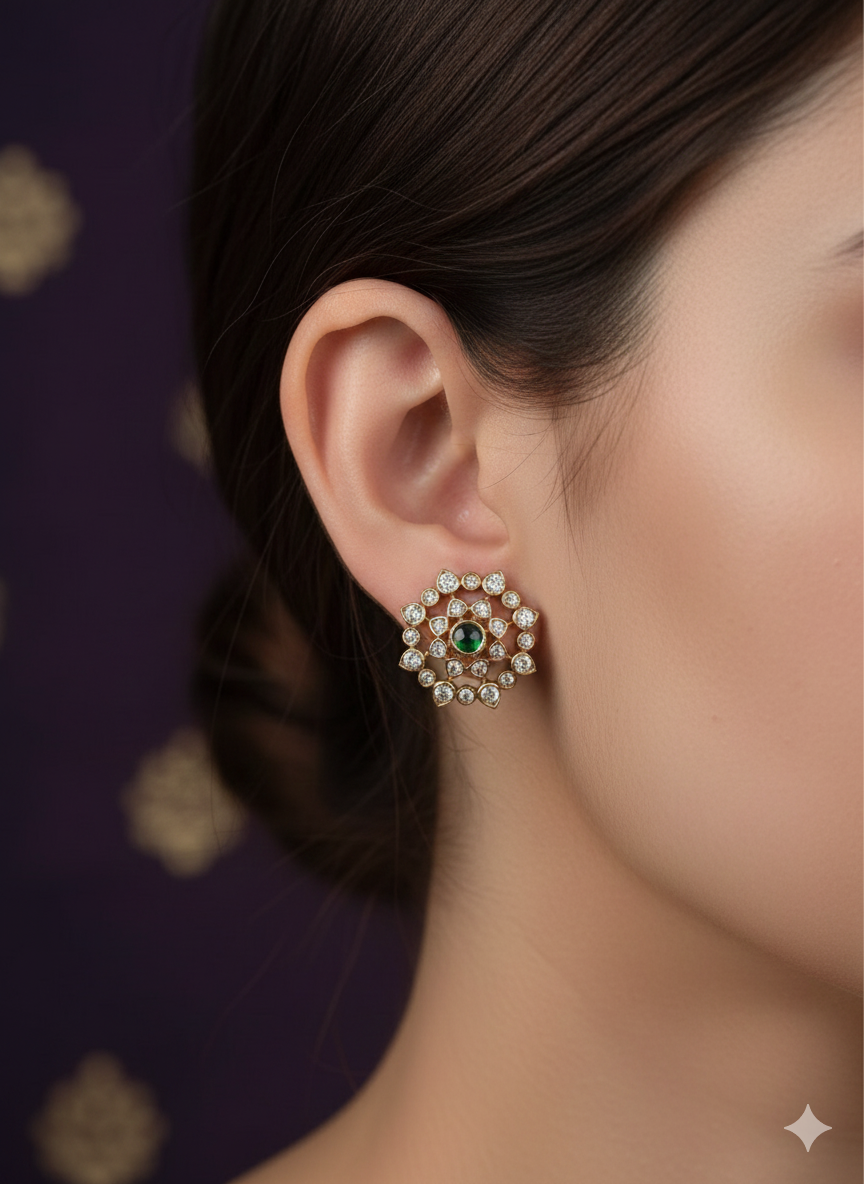 Kundan Gold Plated Polki Gemstones Studs c 102020