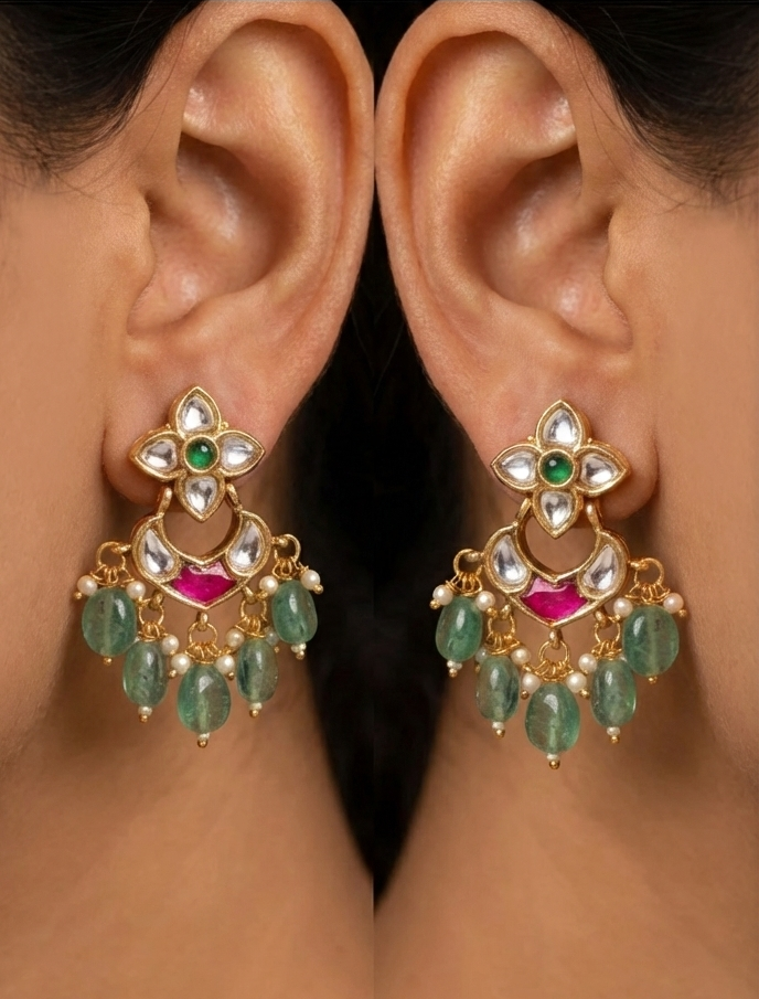 Jadau Kundan Gold Plated Screwback Chand Bali Earrings g10850