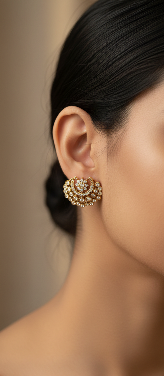 Pure Zirconian Diamond Gold Plated Polki Studs g 10299