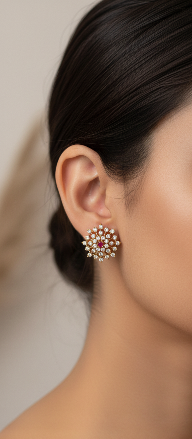 Kundan Gold Plated Floral Studs g 10399