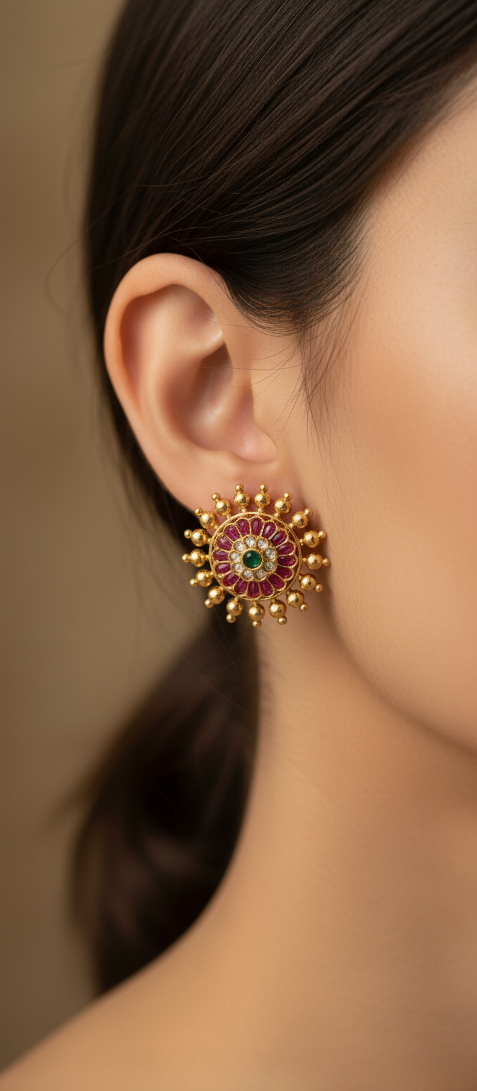 Kundan Gold Plated Kemp Chakra Studs yle 120