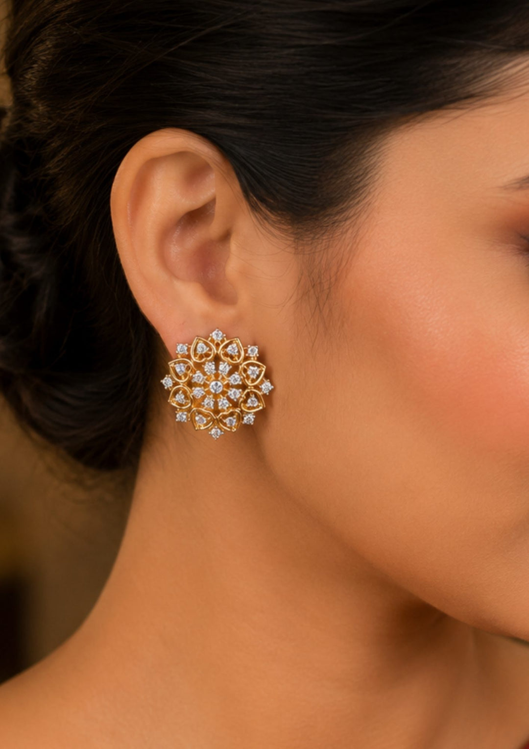 south Indian women wearing a studs gold plated zircon diamond 