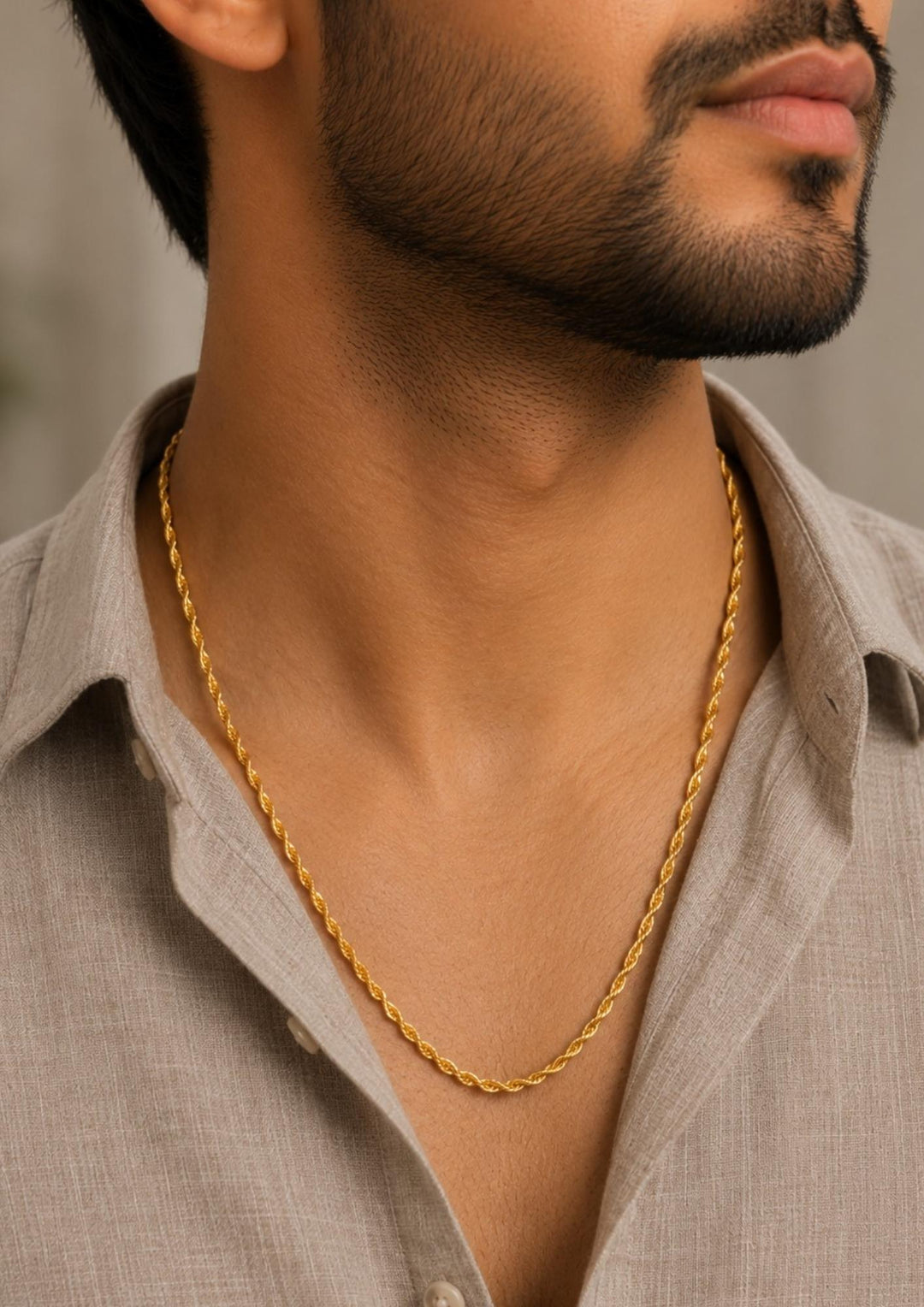 South indian mens Elegant gold plated rope chain for men crafted with a classic twisted design and premium finish, ideal for everyday wear, festive occasions, traditional attire, parties, and gifting.
