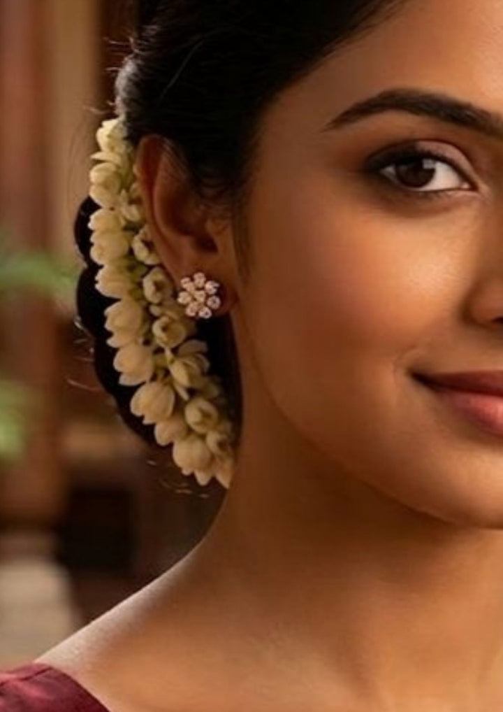 south indian women wearing only a traditional studs(earrings) it is very simple can use for dailyware , office ware , functional ware and for poojas and ideal for gifting 